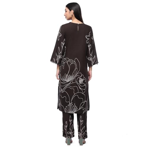 BIBA Women's Black Rayon Straight Set (2PCSET2755AW24BLK