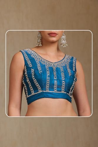 Soch Womens Teal Green Organza Saree With Stone Work