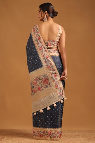 Soch Womens Navy Blue Tussar Zari Woven Saree