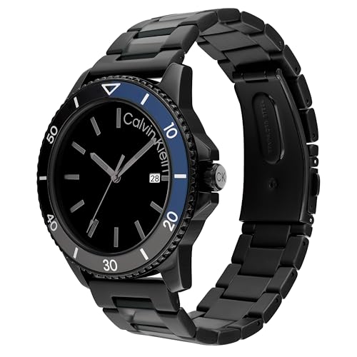 Calvin Klein Aqueous Qtz Basic Calendar Black Round Dial Men's Watch|Stainless Steel Material|Multi Color Band - 25200382