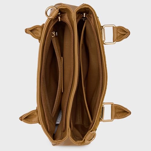 Caprese Siji Tresna Medium Satchel Bag for Women with Adjustable & Detachable Strap | Kashida Embroidery Shoulder Bag | Crossbody & Handheld Bag for Work, Travel, and Everyday Use (Brown)