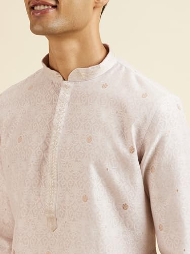 Manyavar Men's Cotton Blend Jacquard Embroidered Kurta Pyjama Set (Pink,XL)