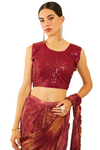 Soch Women's Machine Weave Spandex Saree (SREVRTW106875D_Maroon)