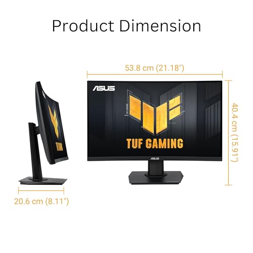 ASUS TUF Gaming 24” (23.6 inch viewable) Curved Monitor (VG24VQER) – FHD, 180Hz, 1ms, DCI-P3 90%, Extreme Low Motion Blur Sync, FreeSync, Shadow Boost, Eye Care, DisplayWidget Center, 3yr Warranty
