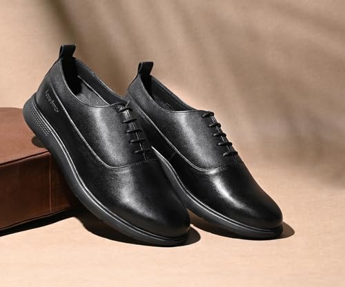 LOUIS STITCH Jet Black Leather Shoes for Men | Lightweight Men’s Derbys | Comfortable Derbys Shoes | LSLXPLDBJB| UK-9