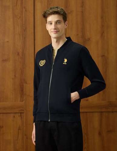 U.S.Polo Association Men's Brand Embroidered Varsity Theatre Zipper Sweatshirt (USSWS4346_Navy_M)