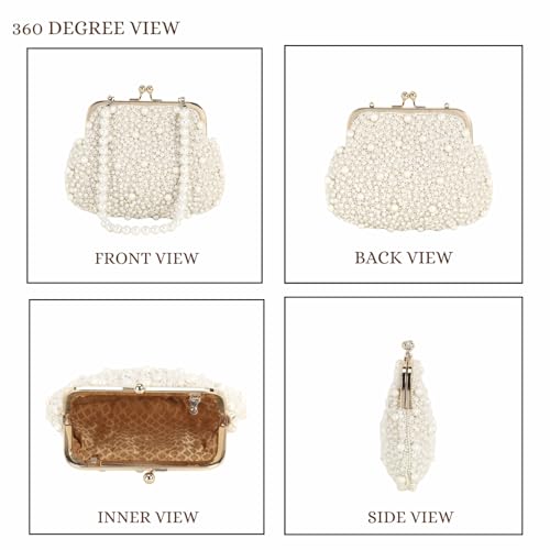 Anekaant Pearl Embellished Pochette Clutch for Women | Ivory Faux Silk Bag for Festive, Wedding & Evening Occasions