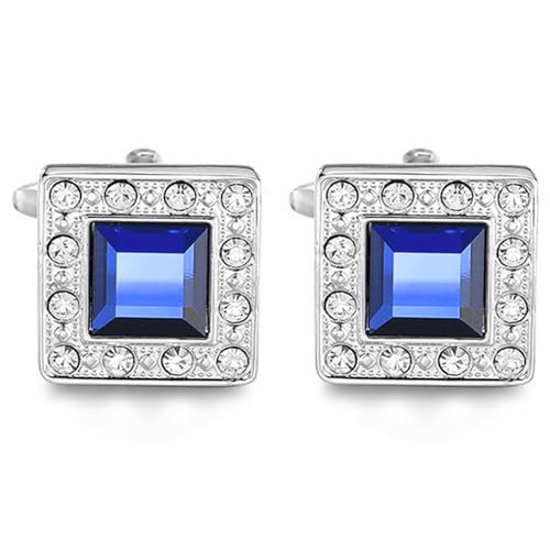 Peora Silver Plated Ocean Blue Navy Swarovski Crystal Square Cufflinks for Men Boys Business Gift
