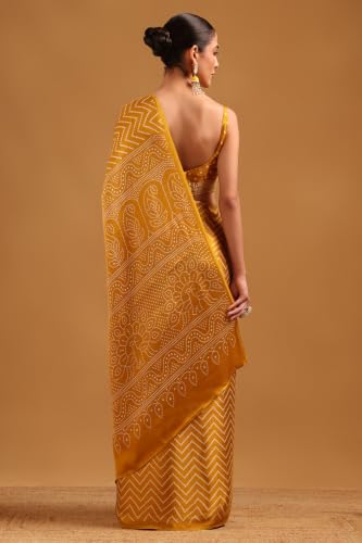 Soch Womens Mustard Viscose Bandhani Saree