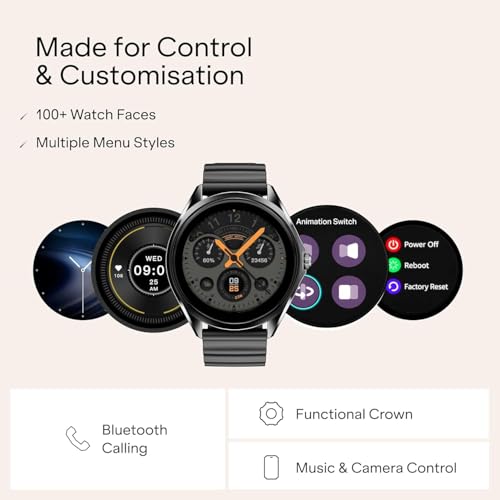 boAt Ultima Aeris 1.43" AMOLED Display, 1000 nits Brightness, Ultra Slim 8mm Metal Build, IP68, Auto HR & SpO2 Monitoring, Sleep & Stress Tracking, Stylish Smartwatch for Men & Women(Cool Grey)