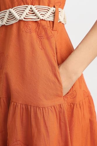 Women Orange Embroidered Casual Dress