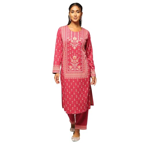 Rangriti Women's Acrylic Kurta Set (WNTRWR20200AW24PNK_Pink