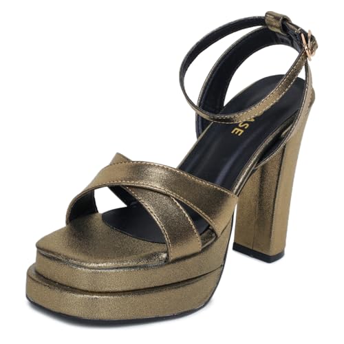 TRASE Women High Heels Sandals with Adjustable Buckle & Ankle Strap (Copper, 5 UK)