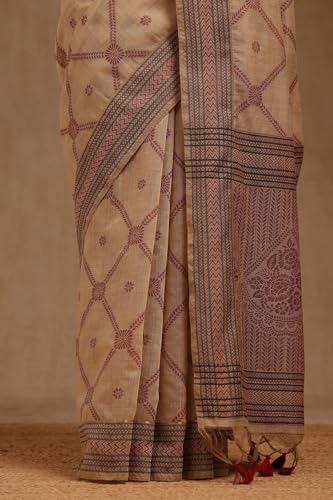 Soch Womens Beige Chanderi Woven Design Saree
