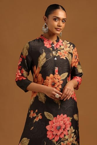 Soch Womens Black Muslin Floral Kurta