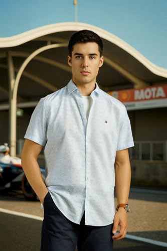Men White Print Half Sleeves Casual Shirt