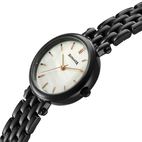 Sonata Quartz Analog White Dial Stainless Steel Strap Watch for Women