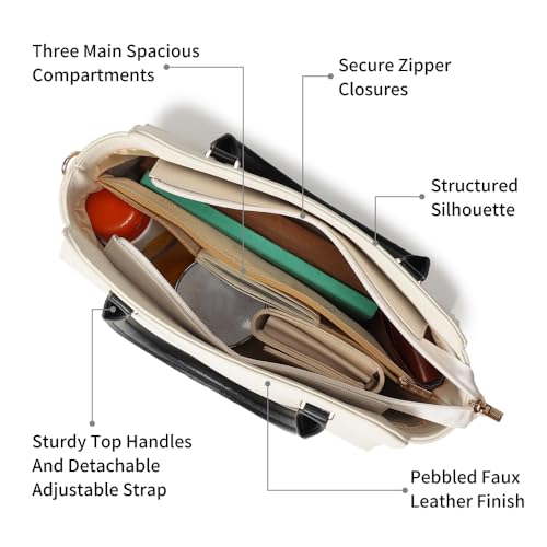 Fastrack PebbleEdge White Satchel | Faux-Leather Women’s Handbag | Structured Satchel with Triple Compartments & Gold Accents