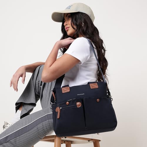 Prussian Edge Nylon Satchel | Dual Carry Handbag with Webbing Handles & Detachable Strap | Deep Blue with Tan Accents | Spacious & Multi-Pocket Design