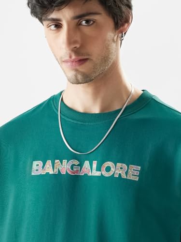 The Souled Store Men TSS Originals: Bangalore Oversized T-Shirts Oversized T Shirts for Men T-Shirt Boys Cotton Casual Half Sleeves Baggy Loose Fit Drop Shoulder Round Neck Back Printed Tshirt