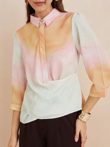 Latin Quarters Women's Pink Collar Neck 3/4Th Sleeves Tie-Dye Casual Top_L