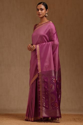 Soch Womens Lavender Silk Solid Saree