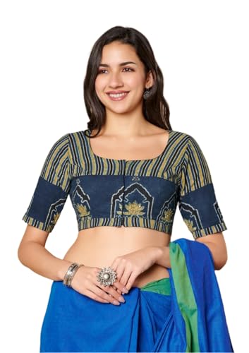 S SALWAR STUDIO Blue Ajrakh Pure Cotton Readymade Blouse