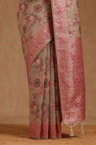 Soch Womens Beige Chanderi Floral Woven Design Saree