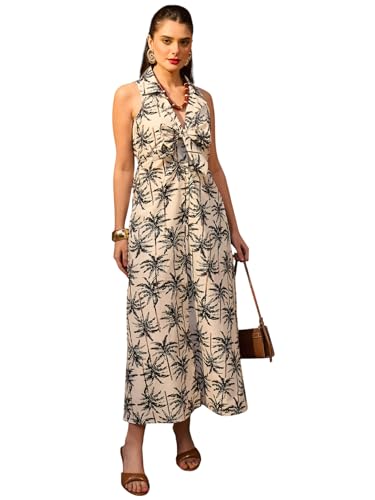 Pink Paprika by Sassafras Women's Black Printed Front Knot Button Down Midi Dress-L