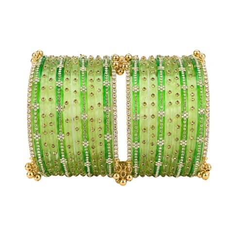KAYASHA Kashmiri Glass Bangles Set for Women with Ghungroo Bangles | Traditional Ethni Bangles Set for Wedding, Party, Festival & Daily Use set of- 24(20 glass+4 stone ghunghroo bangles)