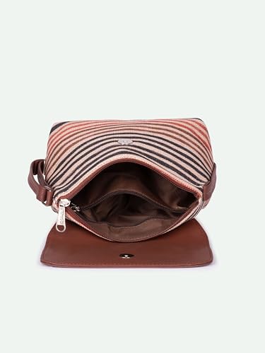 ZOUK Qutub Stripes Printed Women’s Jute Sling Bag | Handcrafted Vegan Leather Multicolor Flap Shoulder Bag