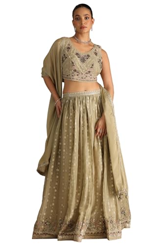 Soch Women's Viscose Blend Lehenga Choli (OWS5CD21816_Beige_XL)