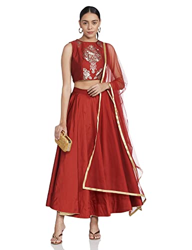 BIBA WOMEN YARNDYED FLARED SALWAR KURTA DUPATTA(SKD5700_WINE_36)