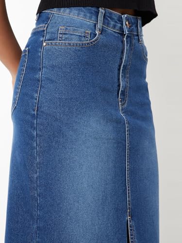 Max Women Washed Denim High Rise Skirt (Blue_26)