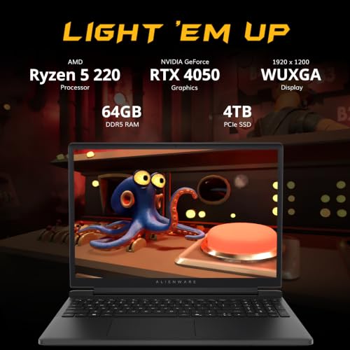 Dell Alienware 15 15.3" WUXGA 165Hz Gaming Laptop, GeForce RTX 4050 6GB GDDR6, AMD Ryzen 5 220, 64GB DDR5, 5TB Storage(4TB SSD+1TB Docking Station Set), Backlit, Wi-Fi 6, Win 11, Black