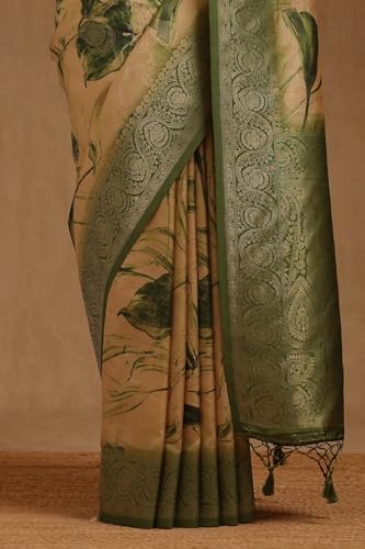 Soch Womens Green Dola Silk Floral Saree With Zari Woven