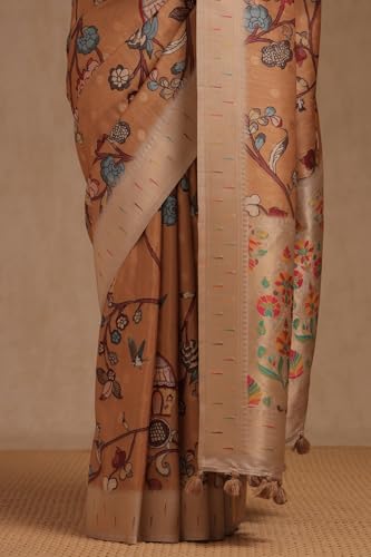 Soch Womens Mustard Tussar Floral Print Saree