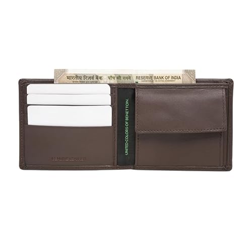 United Colors of Benetton Matera Men's 2-In-1 Leather Gift Set - Brown Non-Reversible Belt & Global Coin Wallet | Formal Essentials | Ideal For Gifting