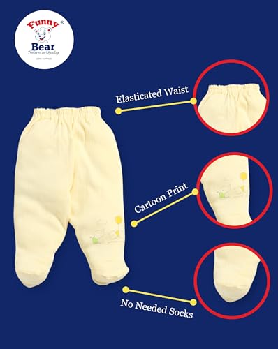 Funny Bear New Born Baby Pants with Booties/Socks Baby Leggings Cotton Pajama for Girl & Boys Combo 6 (Multi 1, 0-3 Months)