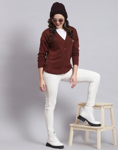 Monte Carlo Womens Pure Wool Solid Sweater (1230714Vn-2447-38, Wine Mel, L)