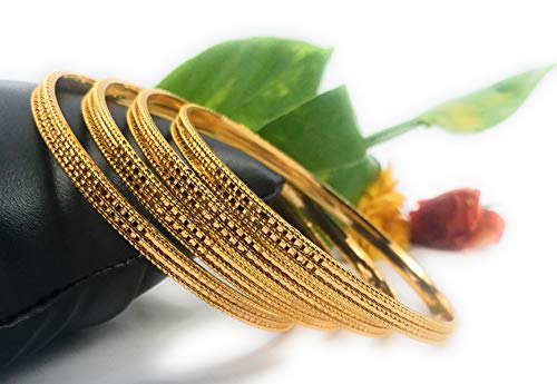 AFJ GOLD 1 Gram Gold Plated Traditional Designer Trendy Daily Wear Plain Bangles Sets for Women & Girls (Bangle 7, 2.8)