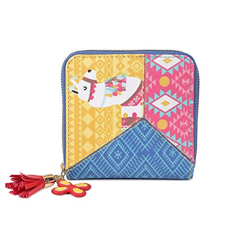Chumbak Women’s Wallet – Paisley Llama Collection, Vegan Leather Square Mini Wallet with Zipper Closure, Card Holder, Currency Slots – Multicolor Purse