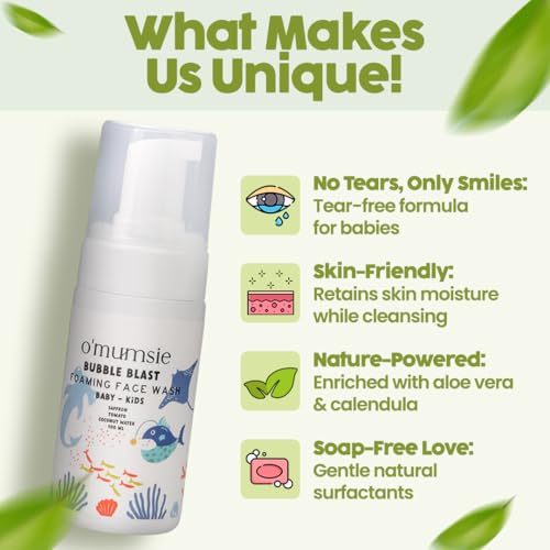 Omumsie's Bubble Blast Kids Foaming Face Wash | Gentle, Tear-Free Formula | Natural Ingredients for Sensitive Skin | Dermatologist Tested | 100ml