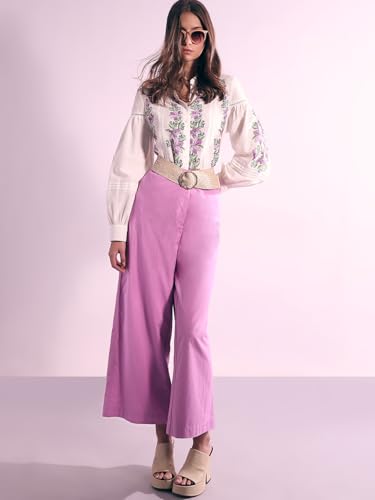 VERO MODA Women's Straight Fit High Rise Pink Pants