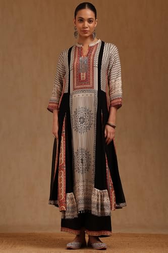 Soch Womens Black Georgette Ethnic Motifs Suit Set With Sequins