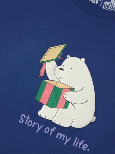 The Souled Store We Bare Bears: Story of My Life Women and Girls Short Sleeves Round Neck Blue Graphic Printed Cotton Relaxed Fit Lightweight Everyday Streetwear T-Shirt