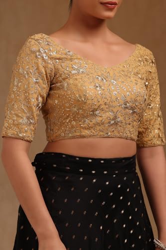 Soch Womens Gold Georgette Embroidered Padded Blouse with Zari