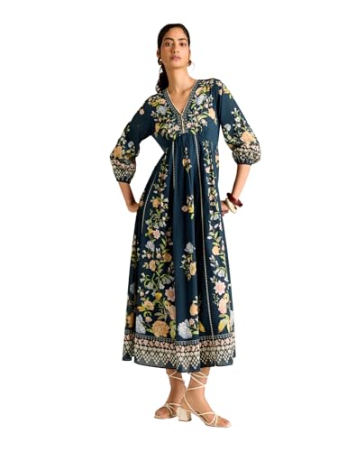 Label RITU KUMAR Navy Flower Lace Long Dress