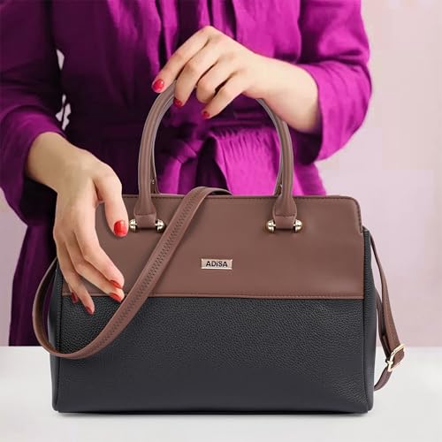 ADISA Color Block handbag shoulder bag satchel for women and girls with sling belt (AD4088-BLA)