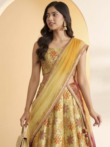 BIBA Polyester Yarndyed Kalidar Wedding Blouse With Lehenga And Dupatta